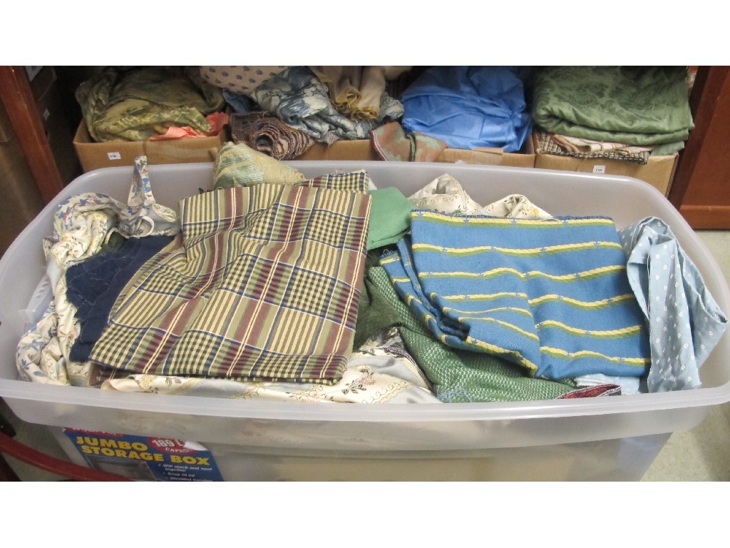 Appraisal: Blanket box and seven boxes of assorted fabrics and linen