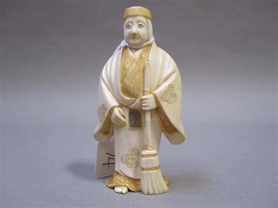 Appraisal: JAPANESE BROWN PANTED IVORY OKIMONO OF A ROBED WOMAN th