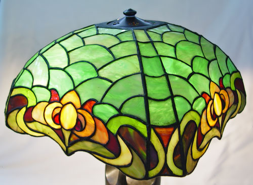 Appraisal: DUFFNER KIMBERLY LEADED GLASS OWL SHADE '' shade Please note