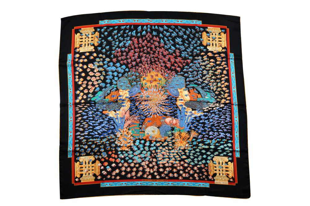 Appraisal: HERMES RENCONTRE OCEANE SILK SCARFdesigned by Annie Faivre in black