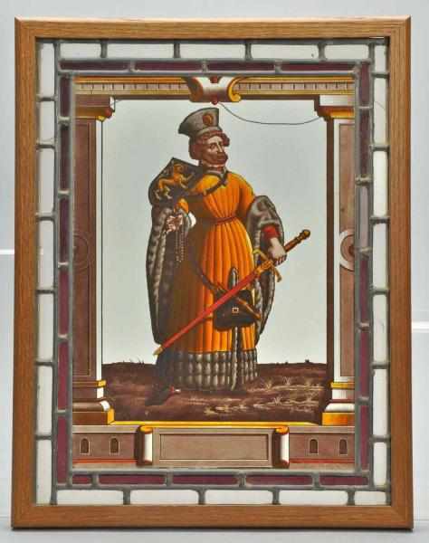 Appraisal: Leaded Stained Glass Window Depicts an emperor in yellow outfit