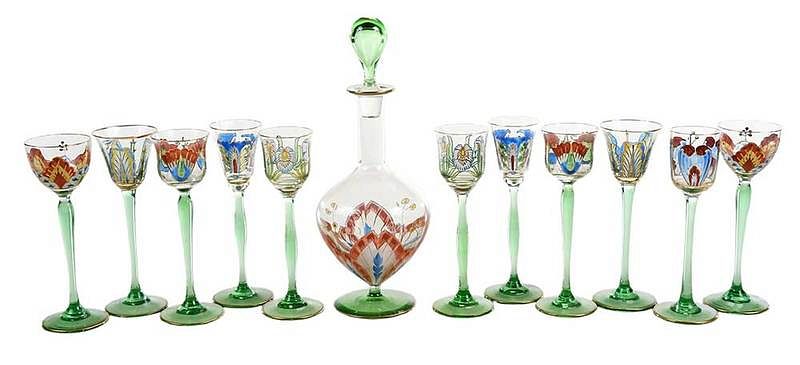 Appraisal: Eleven Bohemian Art Nouveau Cordials Decanter probably German early th