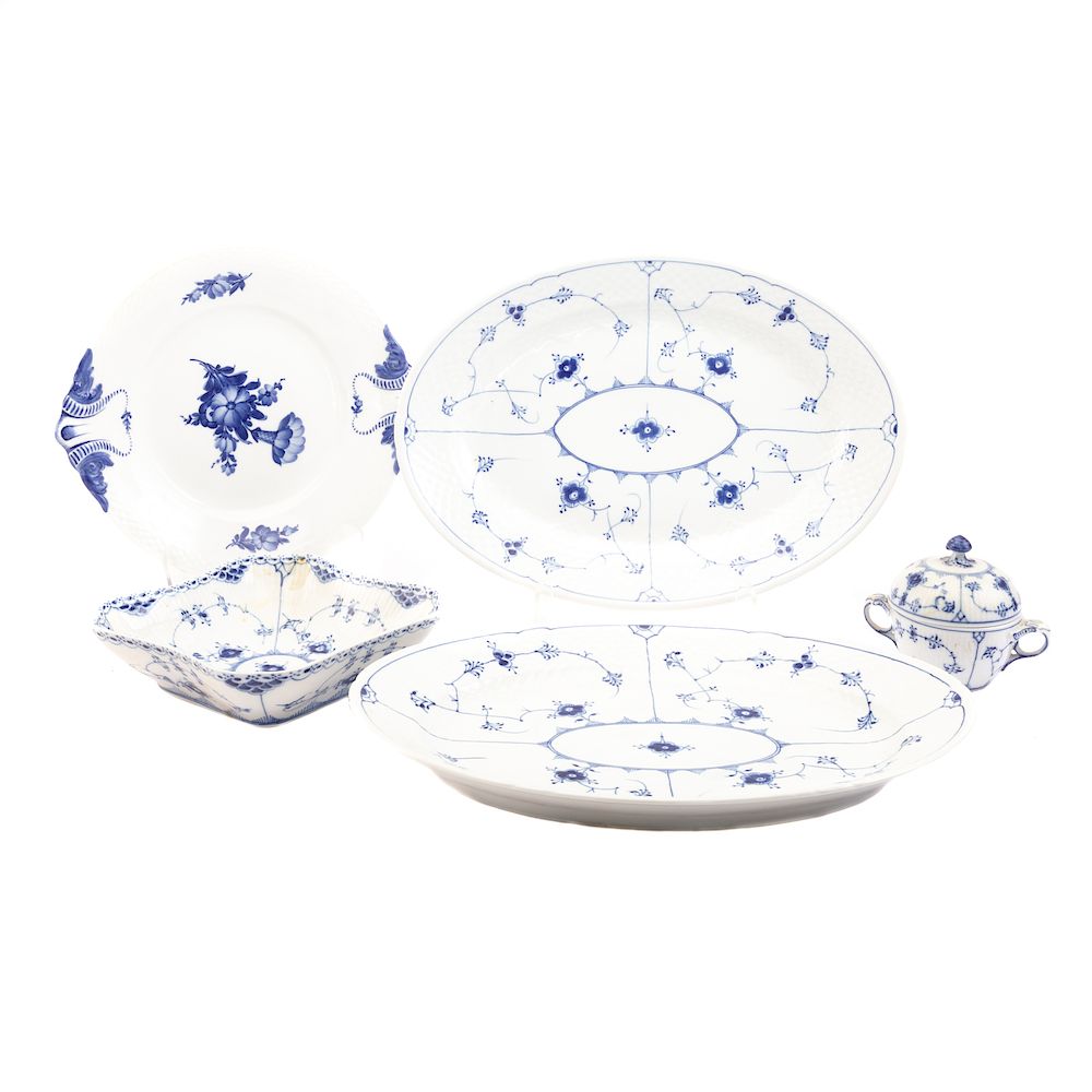 Appraisal: Five Royal Copenhagen Table Articles assorted patterns including Blue Flower