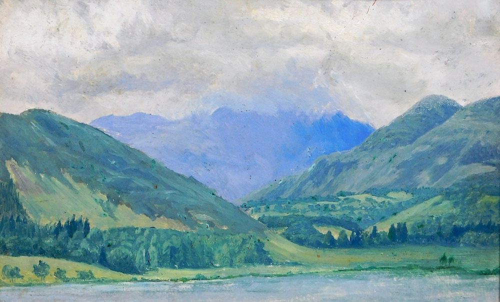 Appraisal: Impressionist Mountain Lake Landscape Painting United States Early th Century