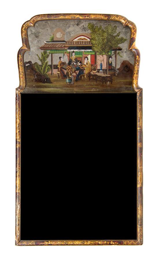 Appraisal: A Queen Anne Eglomise Mirror having a rectangular plate under