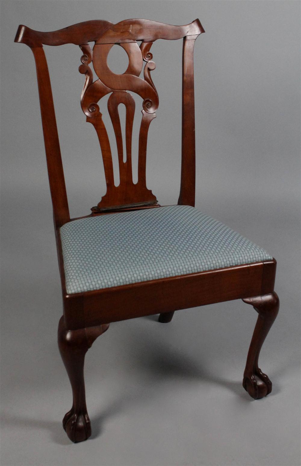 Appraisal: AMERICAN CHIPPENDALE CHERRYWOOD SIDE CHAIR having a shaped crest rail