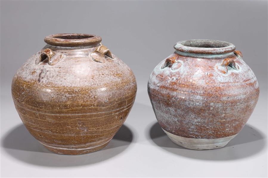 Appraisal: Two large antique Chinese Yuan dynasty glazed ceramic jars th