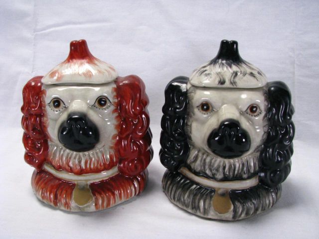 Appraisal: Pair of Dog Motif Cracker Jars both are two-sided Saffordshire