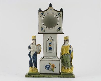 Appraisal: A Yorkshire Prattware watch stand the longcase clock painted with