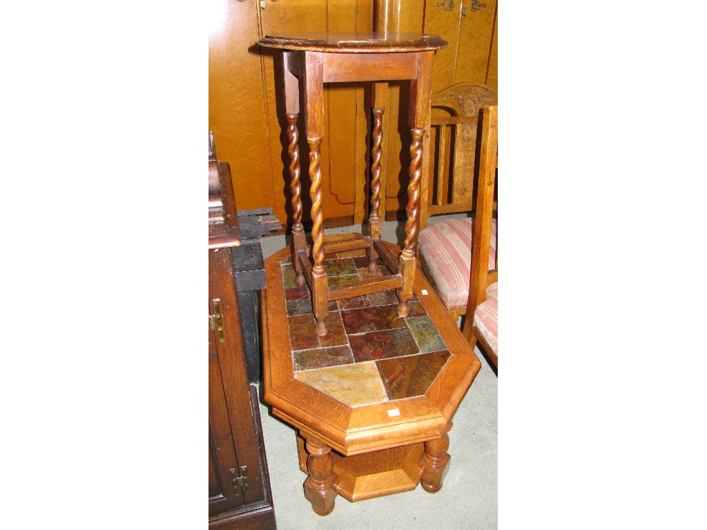 Appraisal: Lot comprising oak occasional table and a tile top table