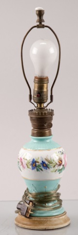 Appraisal: Hand Painted Oil Lamp Converted to Electricity H