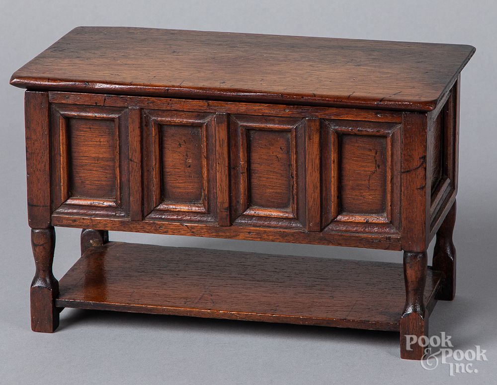 Appraisal: Miniature mahogany lift top server th c Miniature mahogany lift