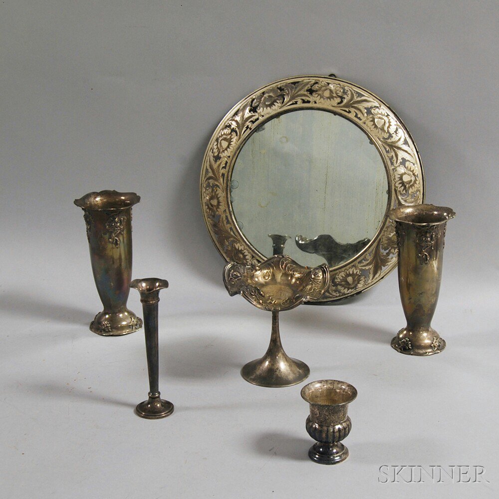 Appraisal: Five Pieces of Sterling Silver Tableware and a Mirror a