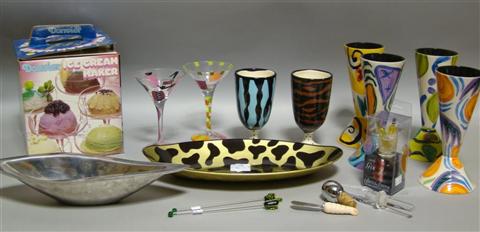 Appraisal: GROUP OF ASSORTED BAR WARES Including four painted ceramic glasses