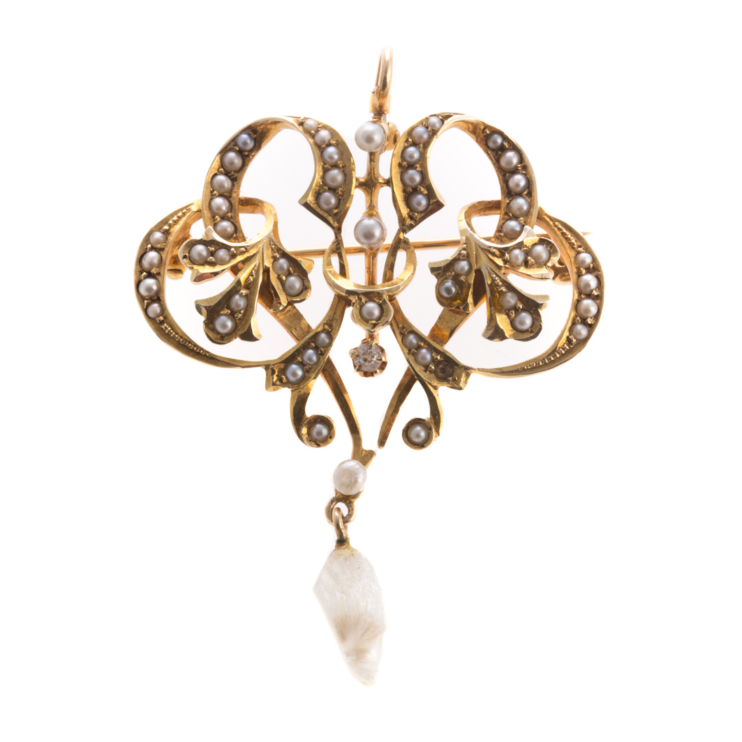 Appraisal: A Lady's Victorian Seed Pearl Pin Pendant in Gold K