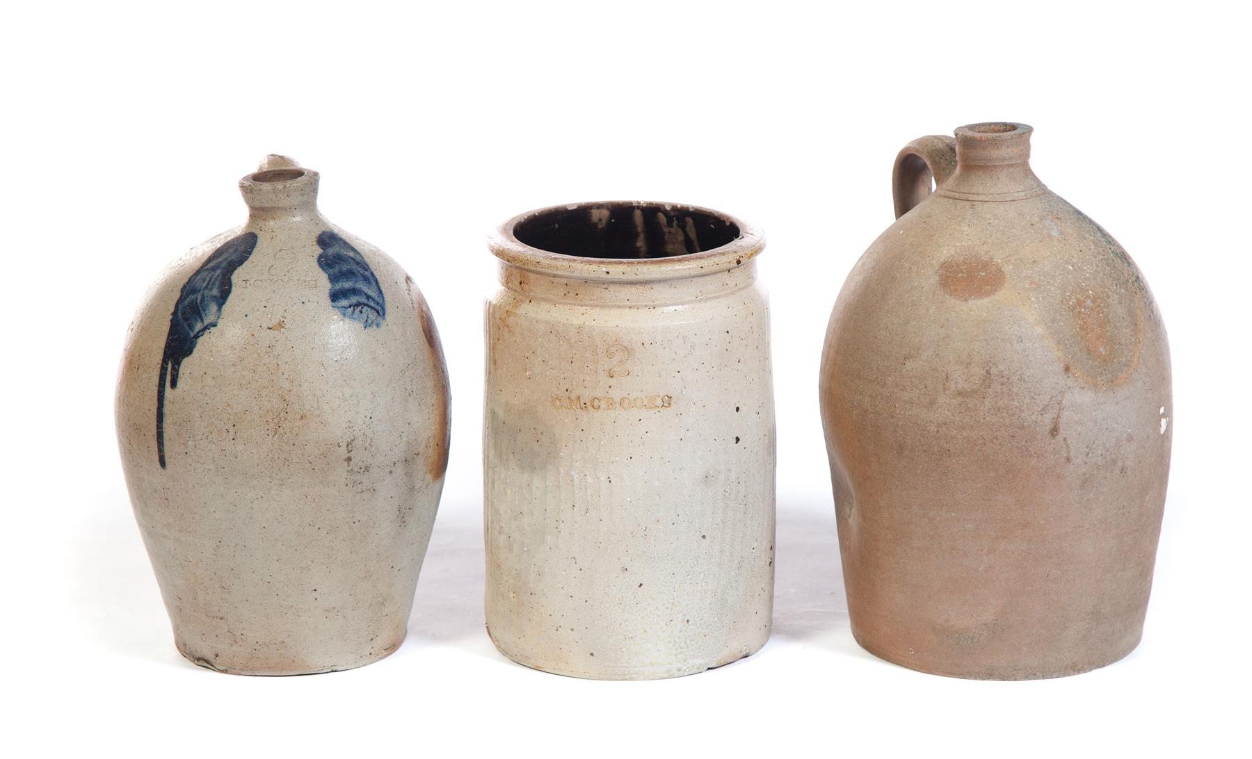 Appraisal: THREE PIECES OF OHIO STONEWARE Impressed labels Two-gallon jug M