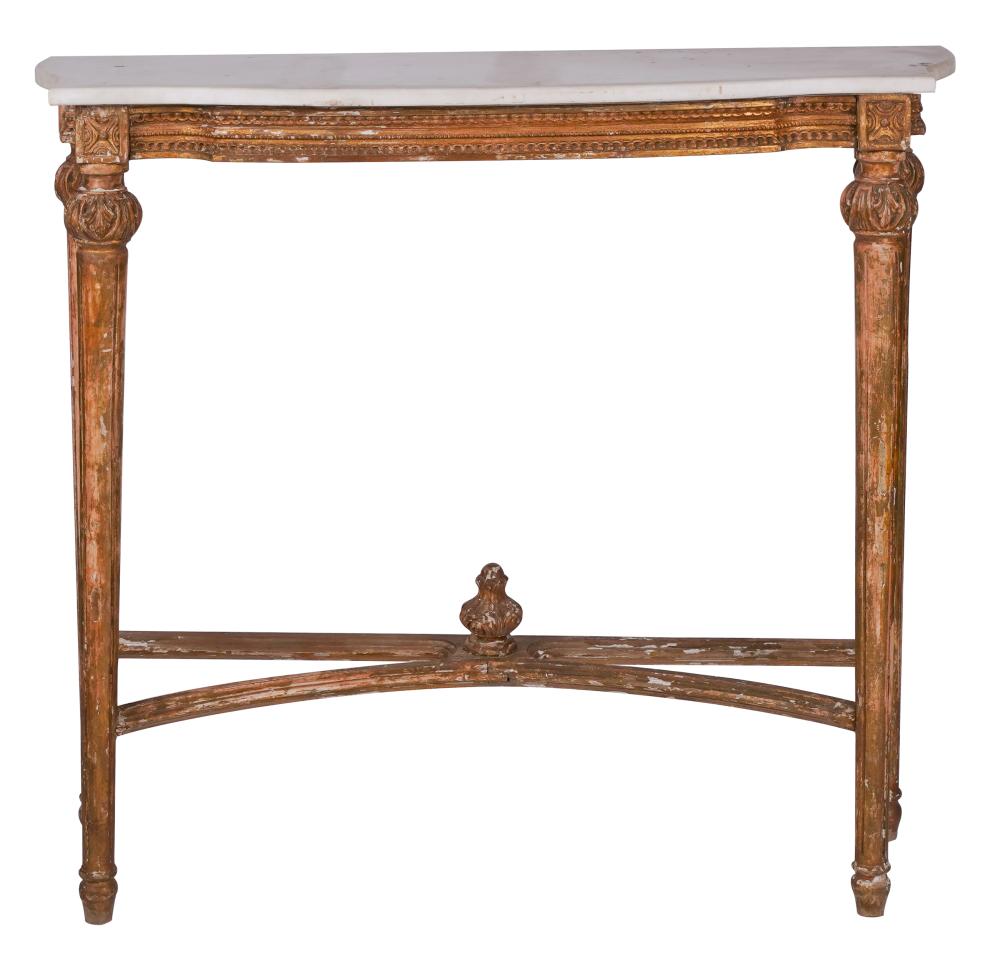 Appraisal: NEOCLASSICAL-STYLE GILTWOOD MARBLE CONSOLE TABLECondition paint loss throughout inches wide