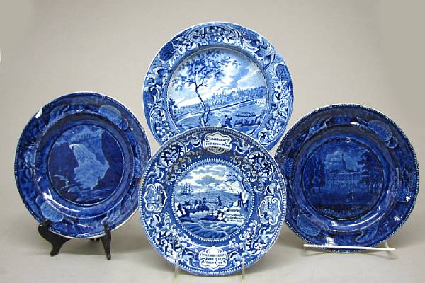 Appraisal: Four American historical Staffordshire blue and white plates first half