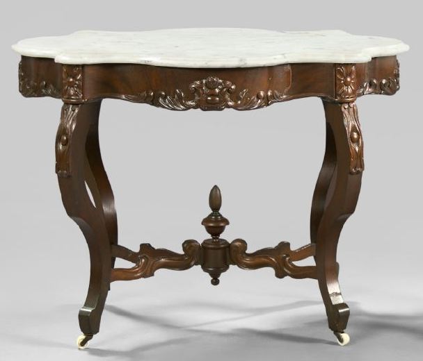 Appraisal: American Rococo Revival Walnut and Marble-Top Center Table third quarter