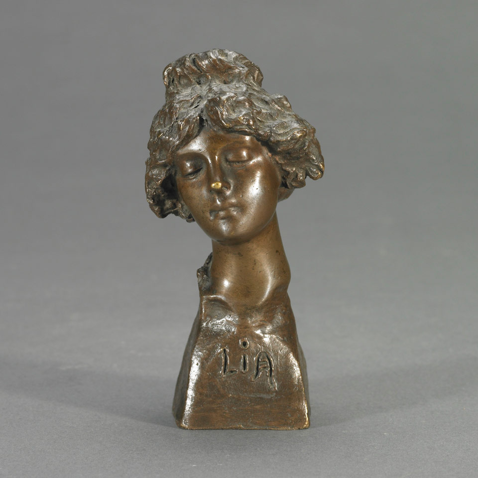 Appraisal: LIA Small Patinated Bronze Head of a Young Woman c