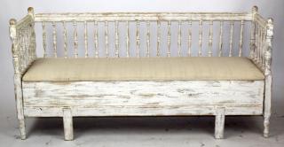 Appraisal: Swedish Gustavian painted pine bench with trundle th century h