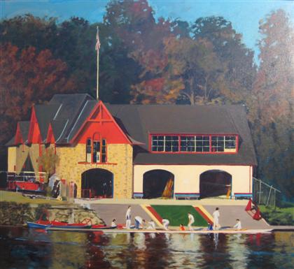 Appraisal: JOSEPH SWEENEY american b PENN ROWING Signed bottom right oil