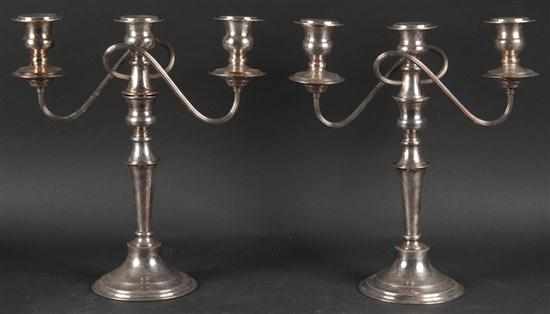 Appraisal: Pair of English Regency style silver-plate on copper three-light candelabra