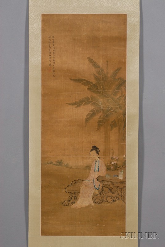 Appraisal: Four Unmounted Scrolls China ink and colors on silk scenes