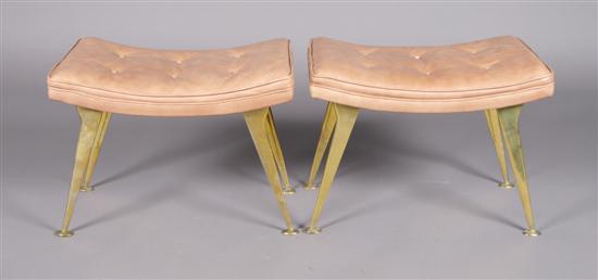 Appraisal: A Pair of American Brass and Leather Stools Height inches