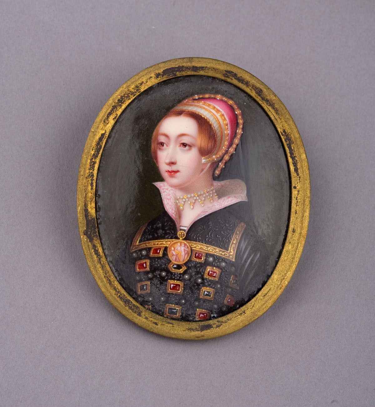 Appraisal: MINIATURE OVAL PORCELAIN PORTRAIT OF ANNE BOLEYN Height inches In