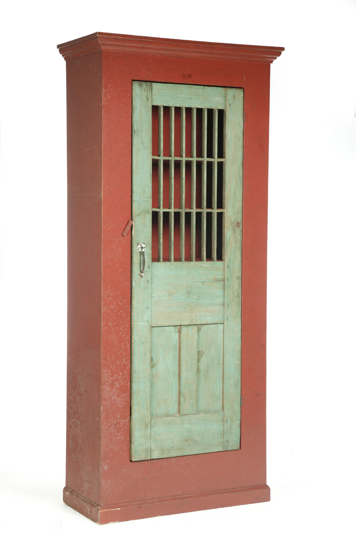 Appraisal: PAINTED WALL CUPBOARD WITH JAIL-TYPE DOOR American th case with