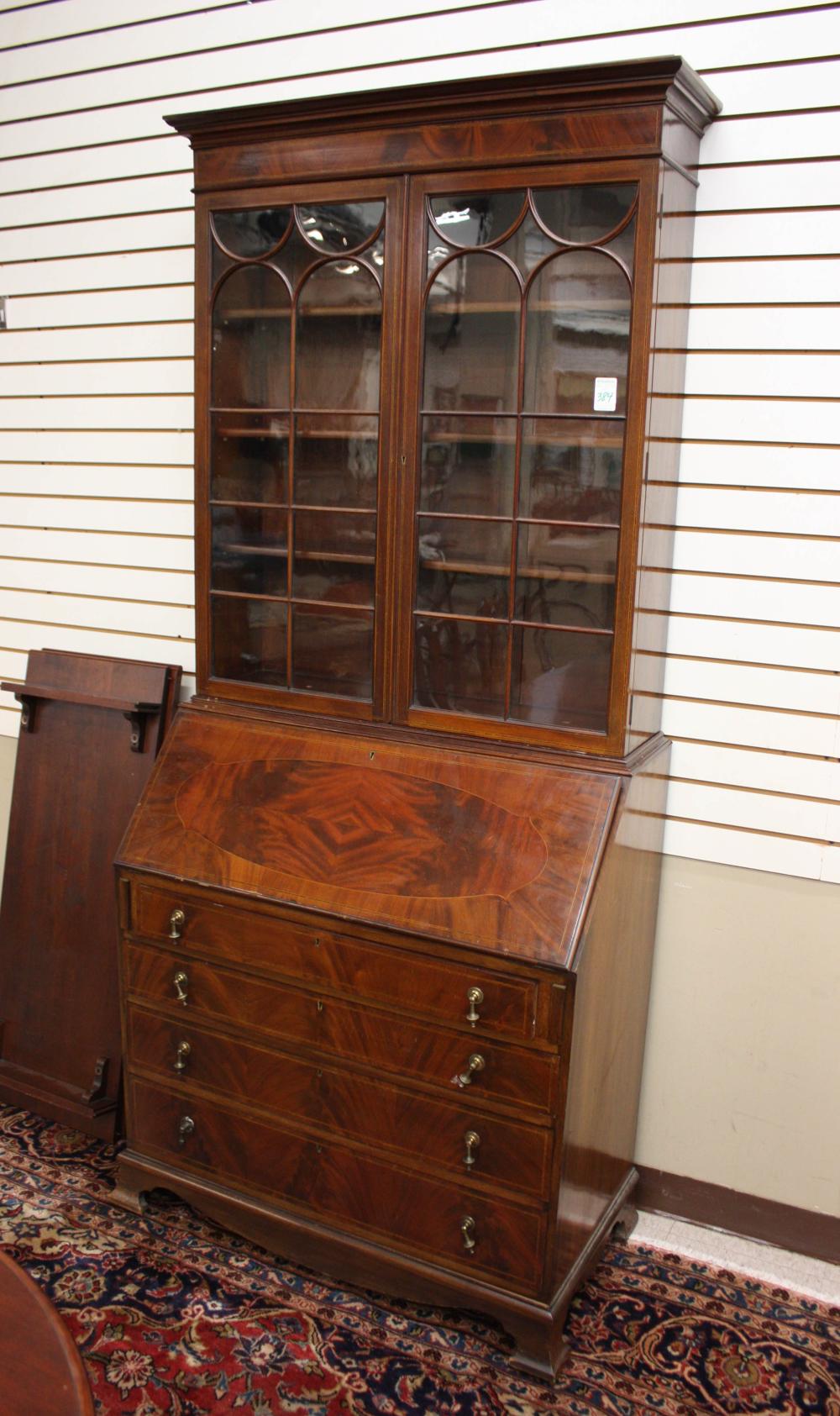 Appraisal: GEORGE III STYLE MAHOGANY SECRETARY BOOKCASE English Edwardian c H