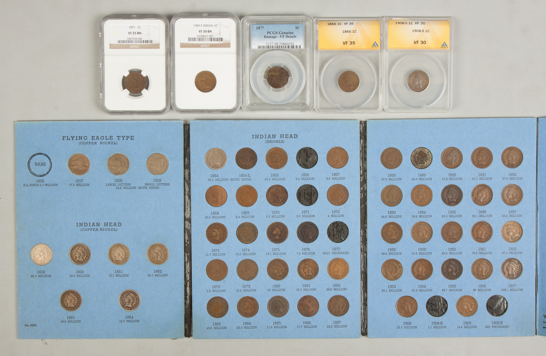 Appraisal: Complete Indian Head Penny Collection Album encapsulated graded coins