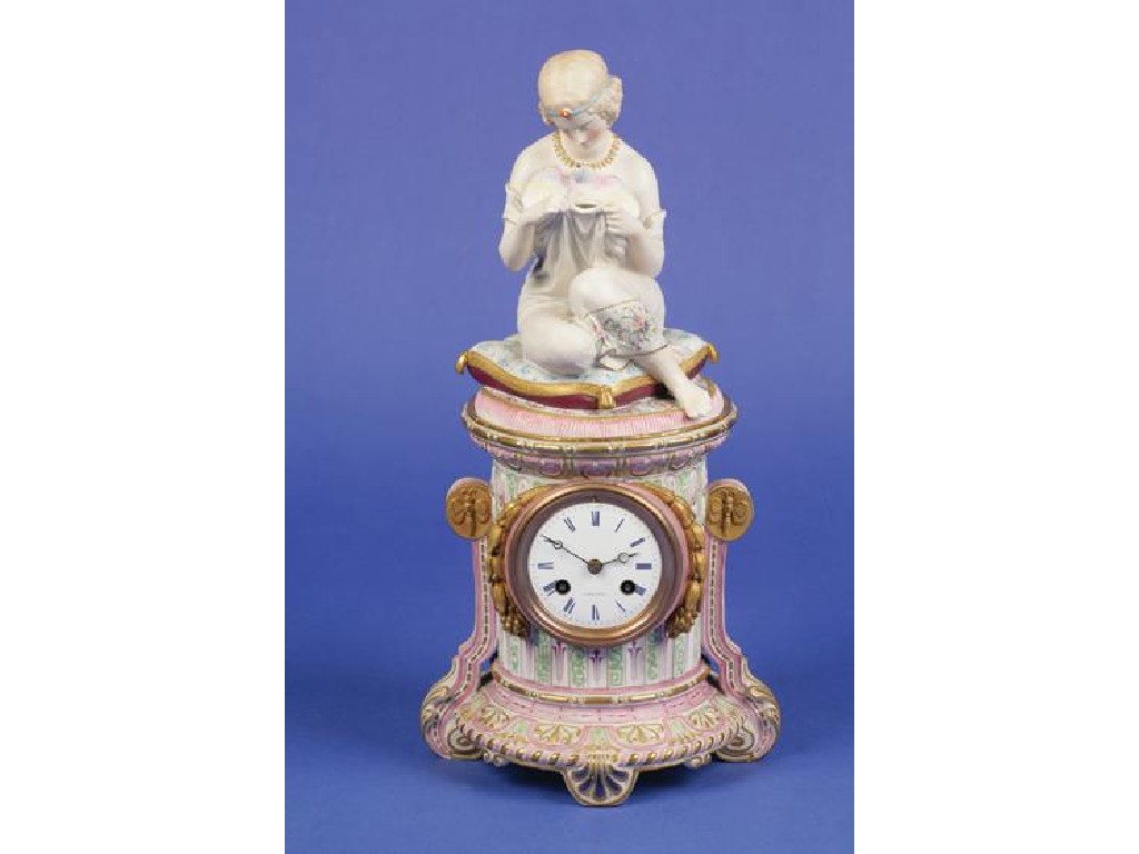 Appraisal: A TH CENTURY CHANTILLY BISCUIT PORCELAIN CASED MANTEL CLOCK designed