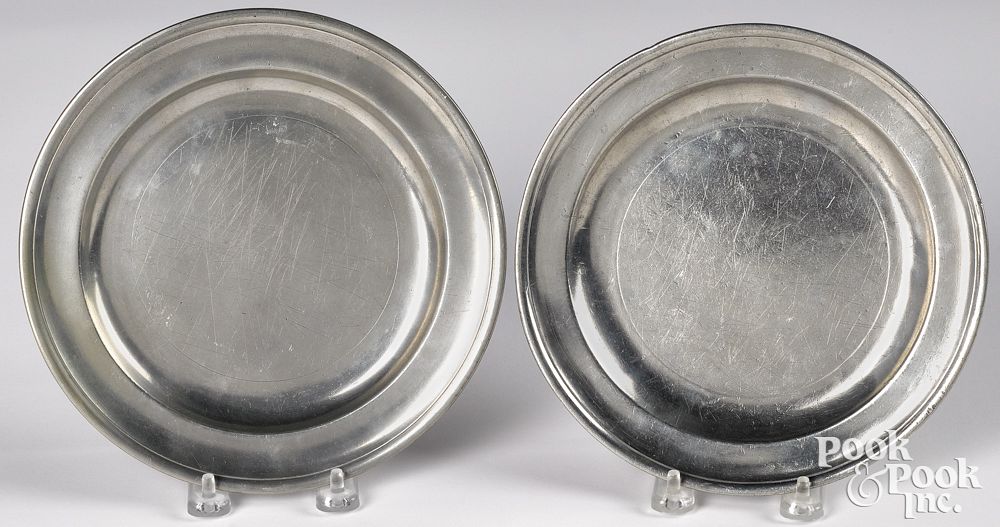 Appraisal: Two New York pewter plates ca Two New York pewter