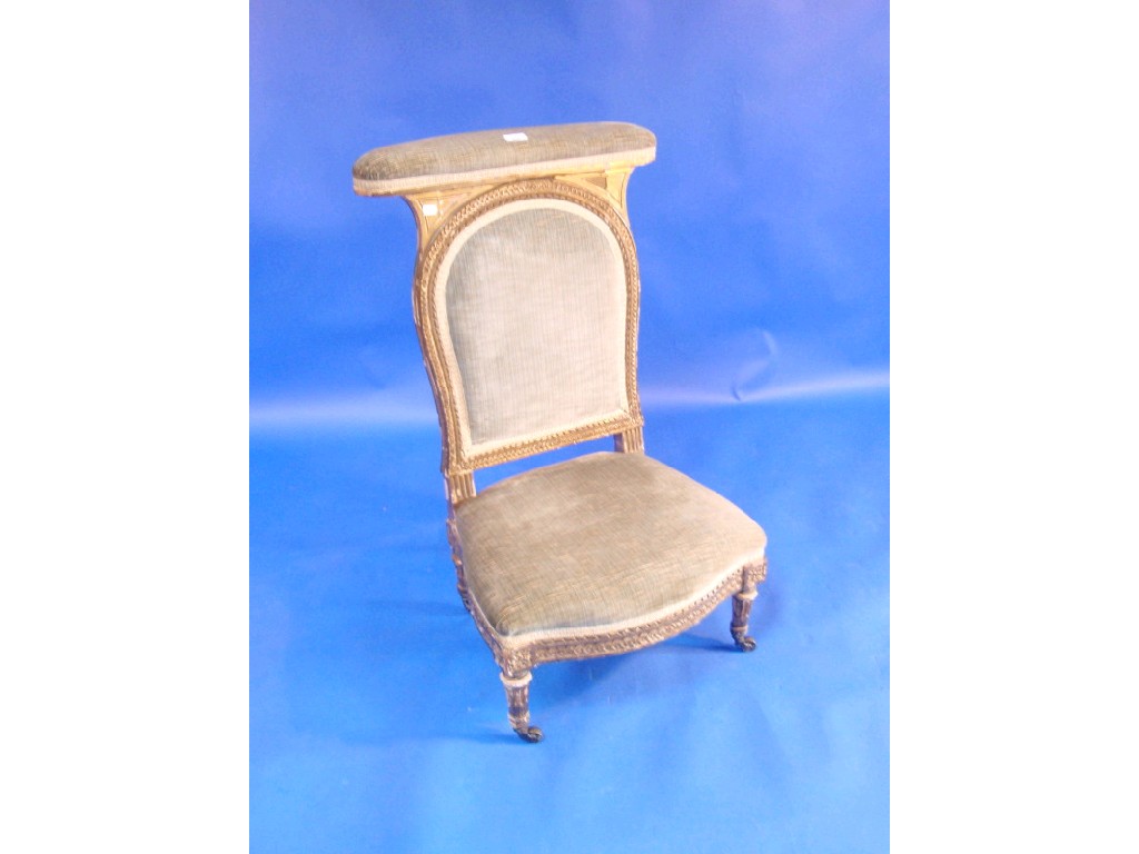 Appraisal: A thC French gilt wood prieu-dieu chair with faded green