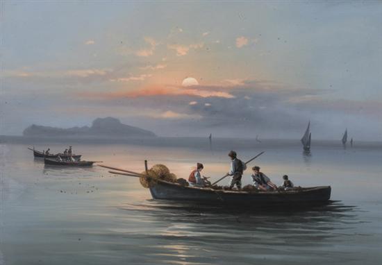 Appraisal: ITALIAN SCHOOL th century FISHERMAN AT DAWN gouache - Framed