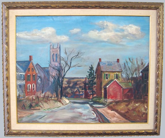 Appraisal: Street Scene oil on canvas x SLR W E Baum