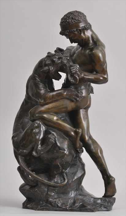 Appraisal: AFTER EDOUARD DROUOT MAN AGAINST BEAST Bronze with rubbed signature