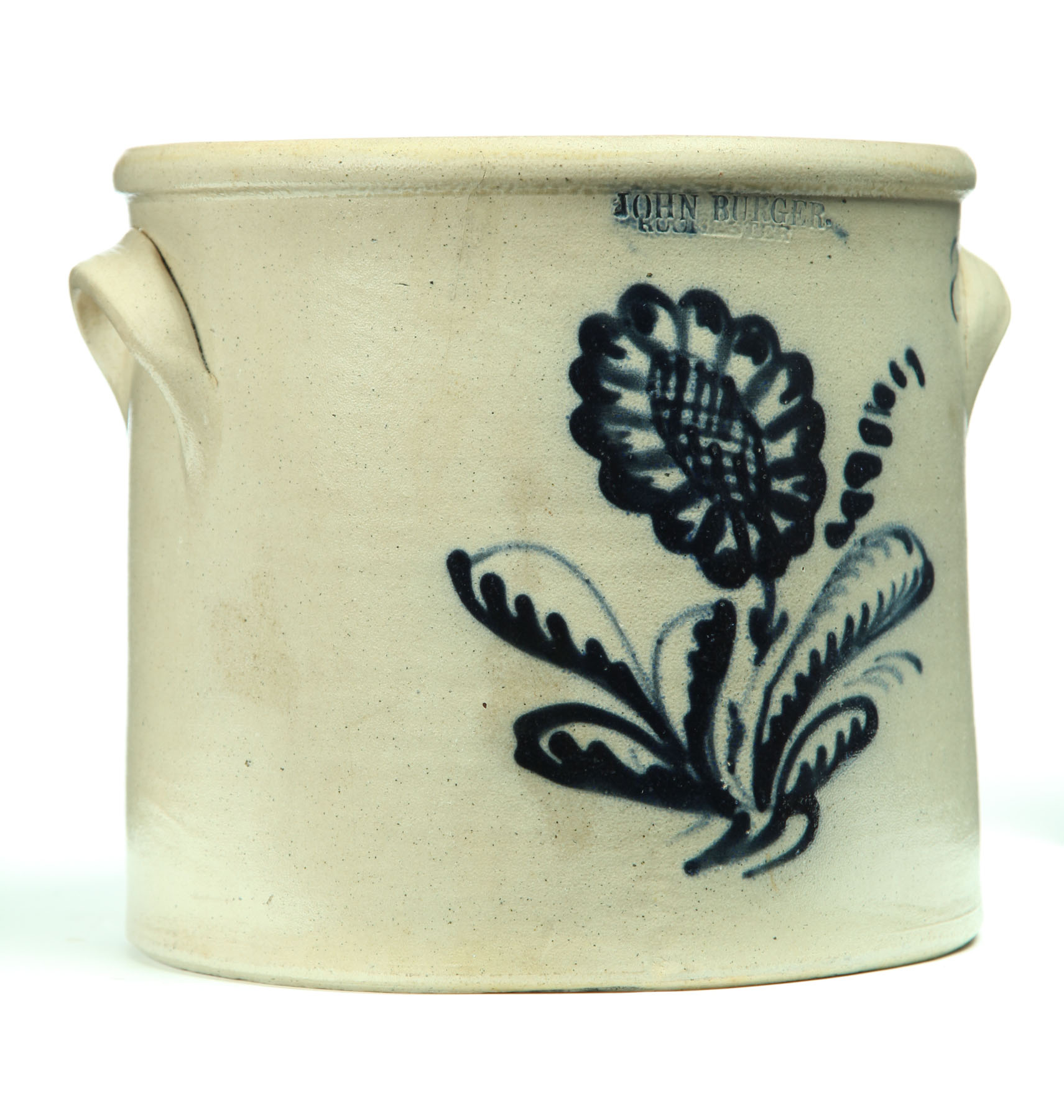 Appraisal: STONEWARE CROCK American Dark cobalt brushed flower and '' ''