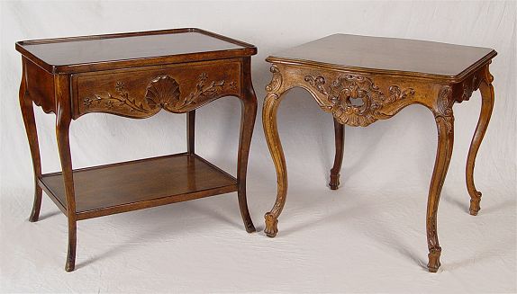 Appraisal: TWO COUNTRY FRENCH LOUIS XV STYLE CARVED WALNUT SIDE TABLES