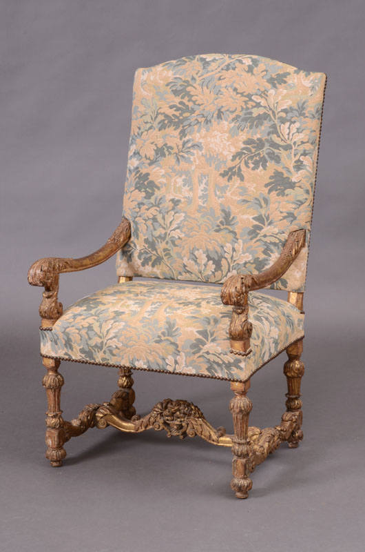 Appraisal: LOUIS XIV STYLE GILTWOOD FAUTEUIL LA REINE With an arched