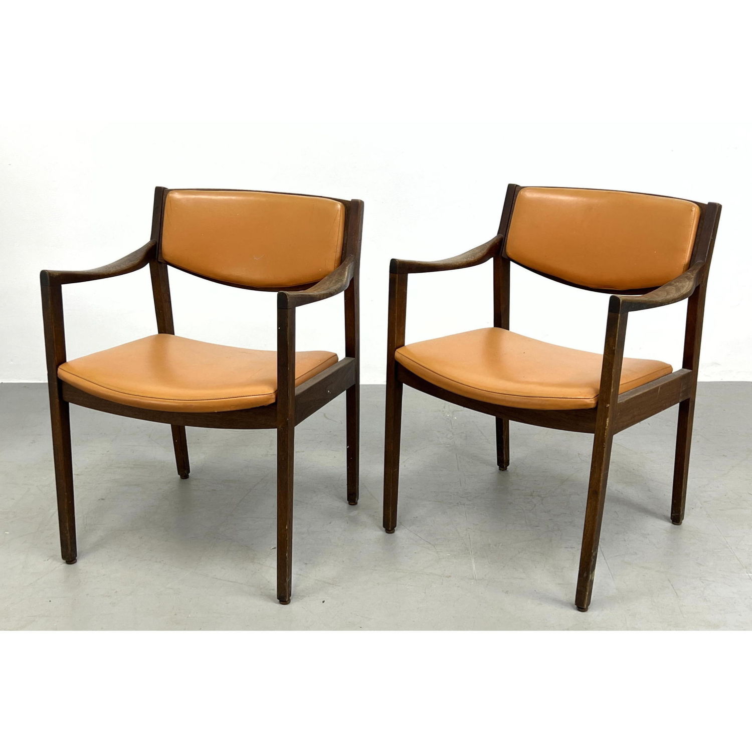 Appraisal: Pr GUNLOCKE Open Arm Chairs Pale Orange vinyl Dimensions H