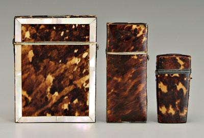 Appraisal: Three tortoise cases card case with mother-of-pearl borders - in