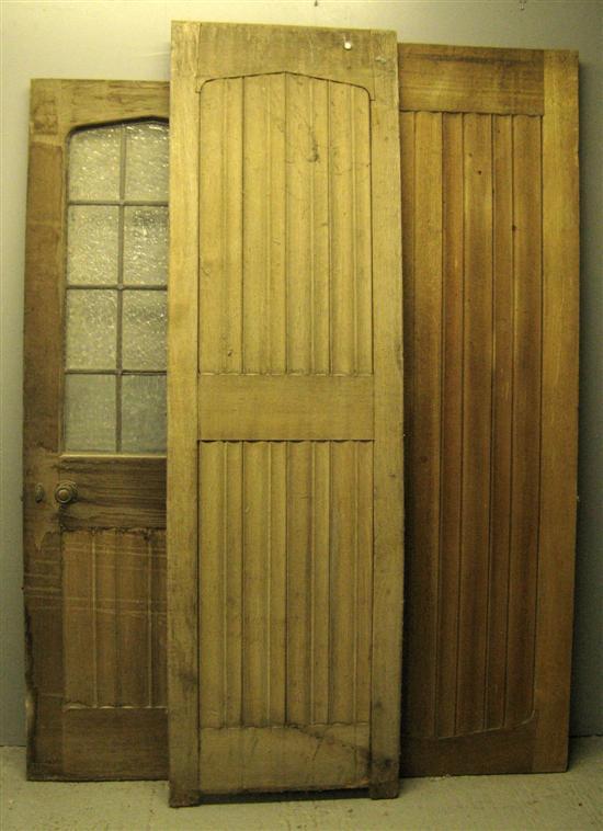 Appraisal: th century solid oak linenfold panelled door with leaded glazed