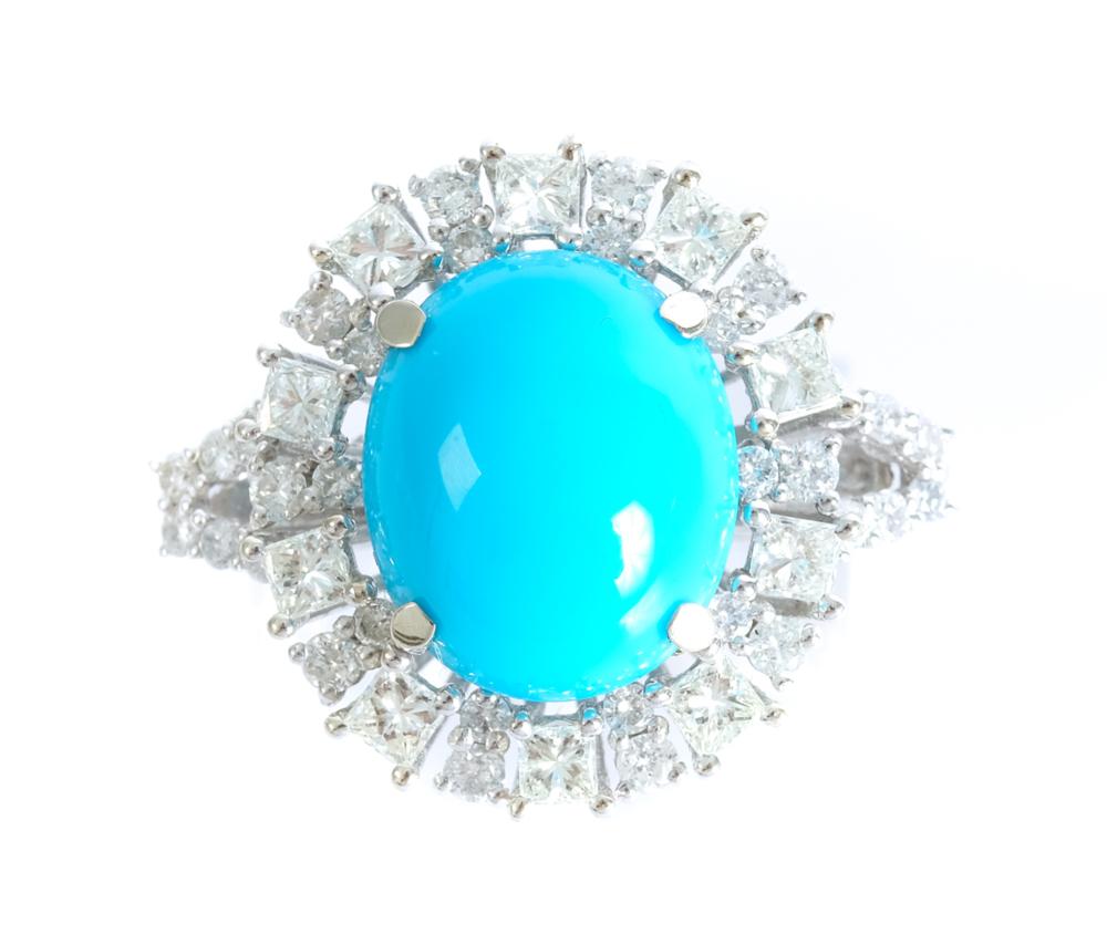 Appraisal: K WG TURQUOISE CTW DIAMOND RING K white gold ring