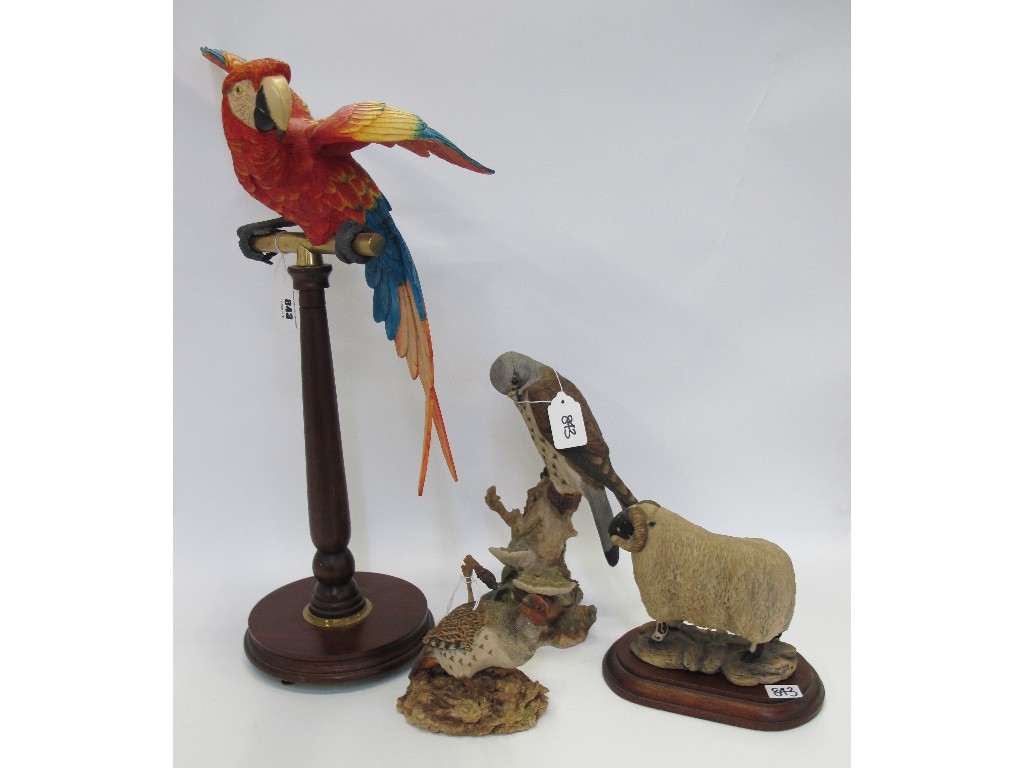 Appraisal: Four Border Fine Art figures of a parrot falcon ram