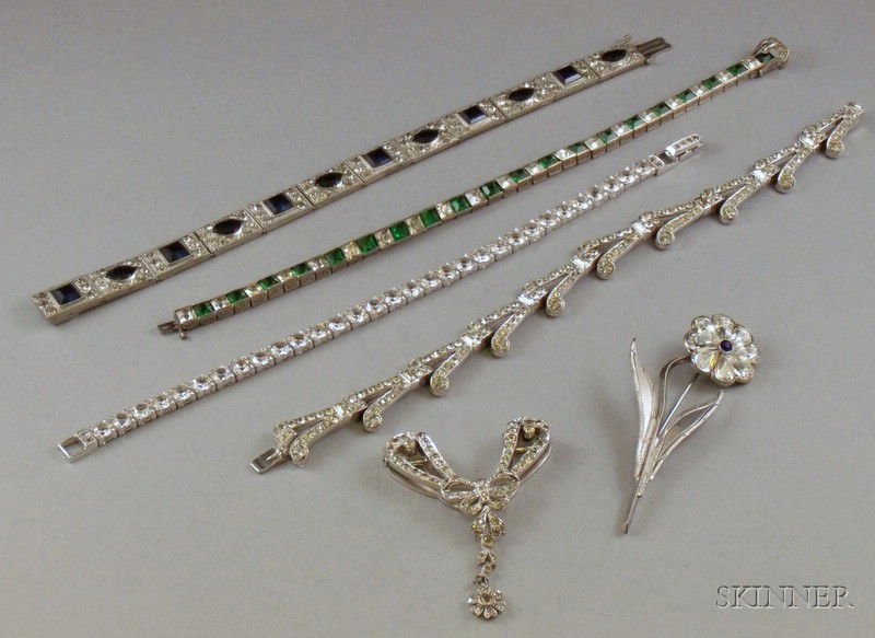 Appraisal: Small Group of Art Deco Mostly Sterling Silver Costume Jewelry