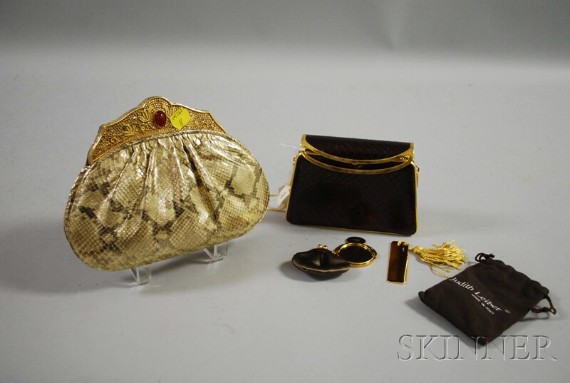 Appraisal: Two Judith Leiber Purses a leather and crystal minaudiere clutch