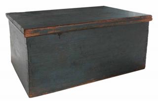 Appraisal: Blue Painted Yellow Pine Document Box American th century rectangular